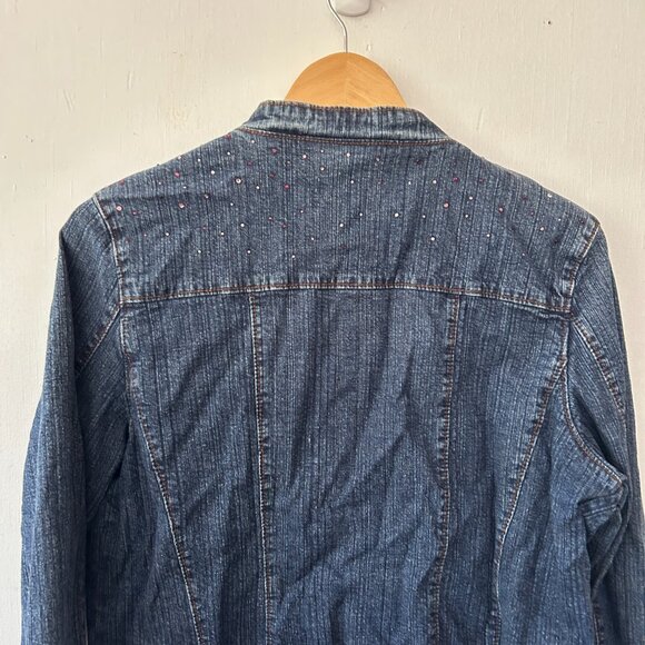 Christopher & Banks Denim Jacket Womens XL Stretch Rhinestones Button Front - Picture 7 of 8